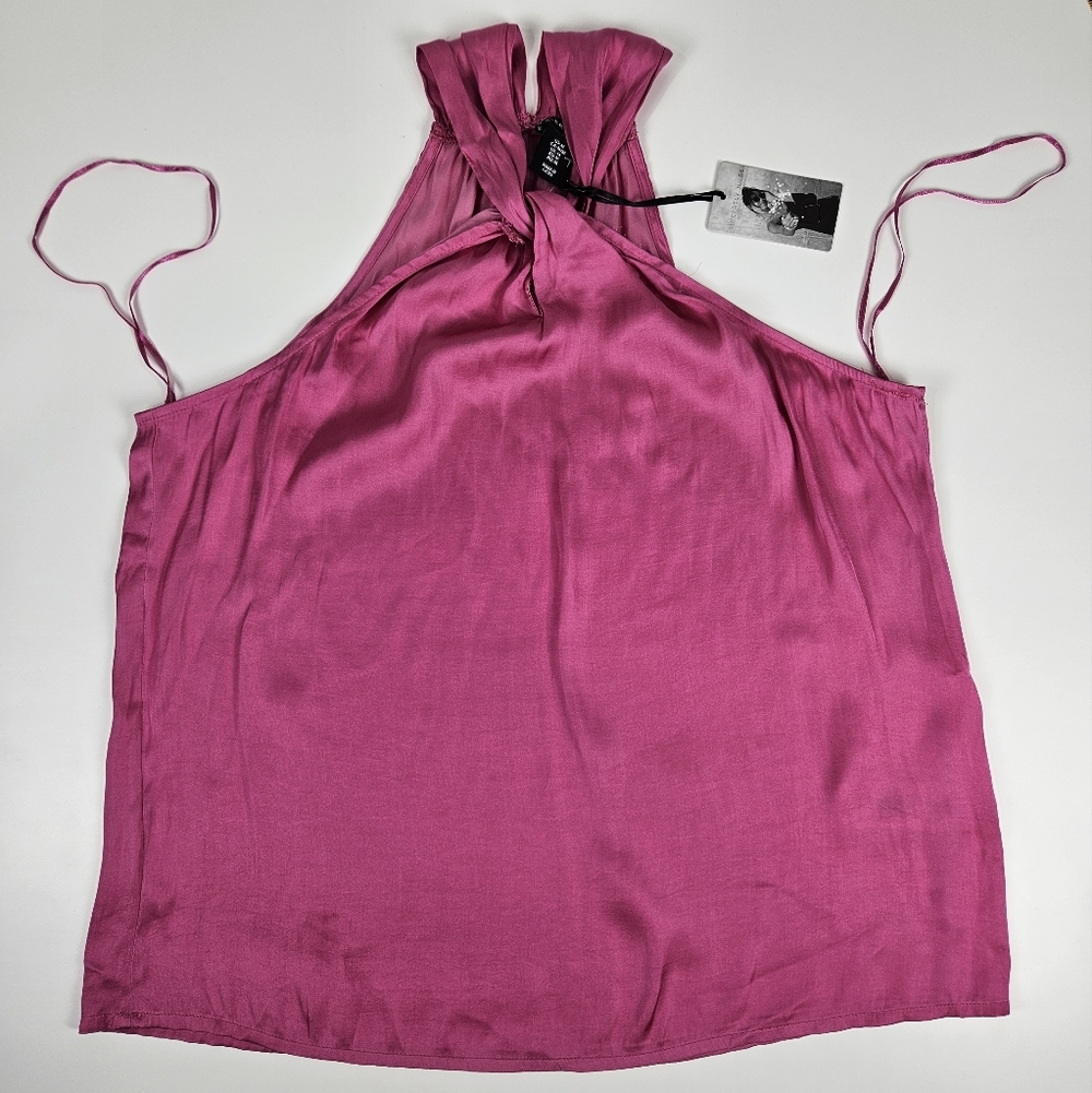 Sincerely Jules Pink Satin Halter Top Size Medium NWT Sleeveless Blouse